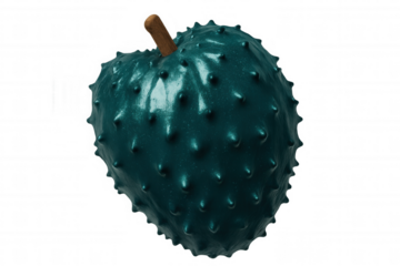 Spinning teal spiky apple with wooden stem, highlighting fresh organic design against transparent backdrop for wellness imagery