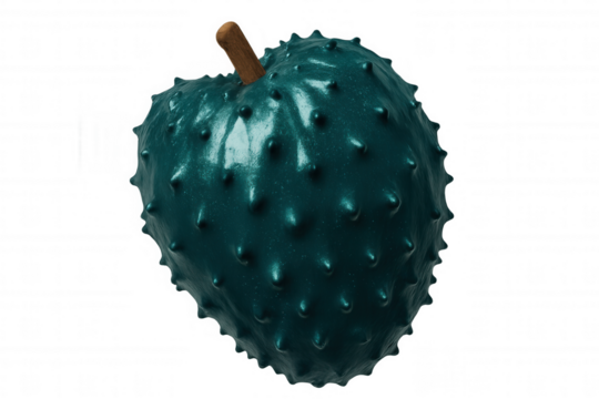 Spinning teal spiky apple with wooden stem, highlighting fresh organic design against transparent backdrop for wellness imagery - Powered by Adobe