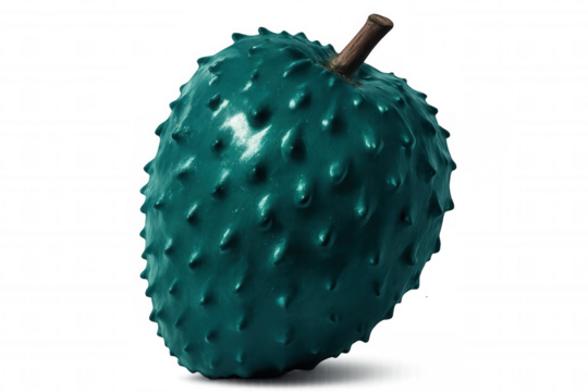 Rotating teal soursop or guanabana fruit with textured skin and stem on a transparent background, perfect for health and wellness projects