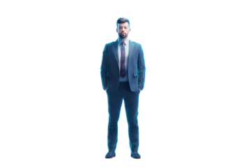 Holographic businessman, future technology on transparent background