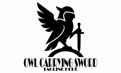 Obraz premium Modern owl carrying sword, owl logo design, modern owl carrying sword vector illustration