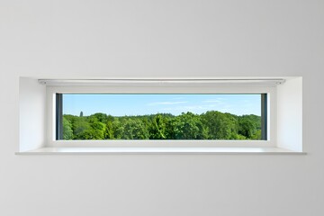 Obraz premium Window View of Lush Green Forest Landscape