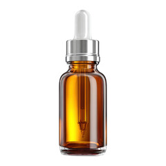 Fototapeta premium Amber Glass Dropper Bottle with Silver Cap and Pipette on Black Background essential oil serum, Isolated On White, Png Transparent, Cut Out