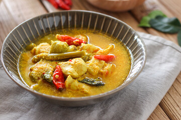 Ayam garang asem. Chicken with sour and spicy soup. perfect for recipe, article, or any commercial purposes.