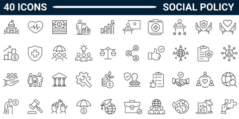 Social Policy outline style icon set with editable stroke. Vector Illustration. 