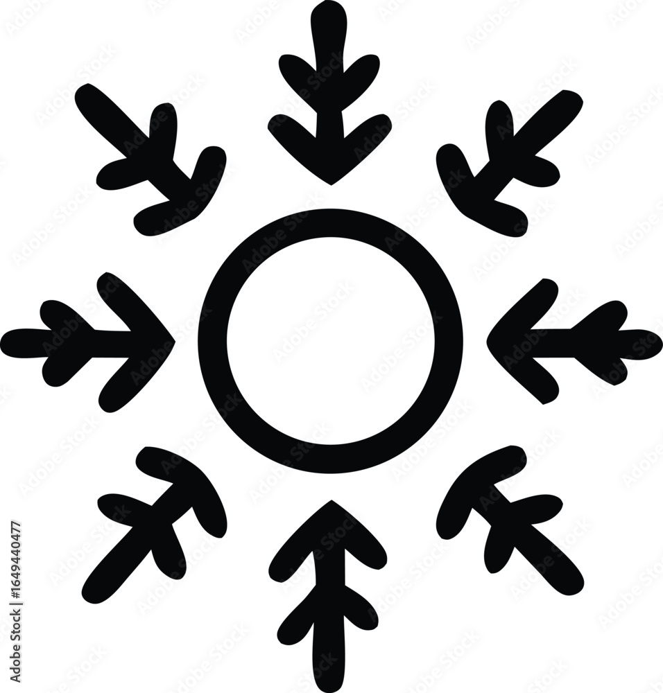 Poster abstract circular icon symbolizing cold or winter with arrows pointing inward towards a central circ