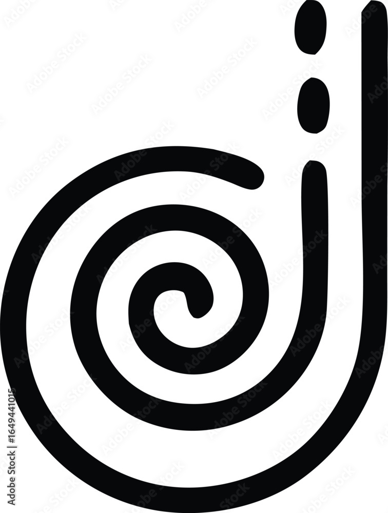 Poster abstract black and white spiral design with three dots and vertical line element