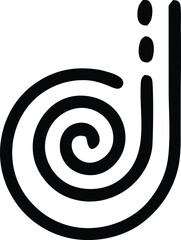 Abstract black and white spiral design with three dots and vertical line element