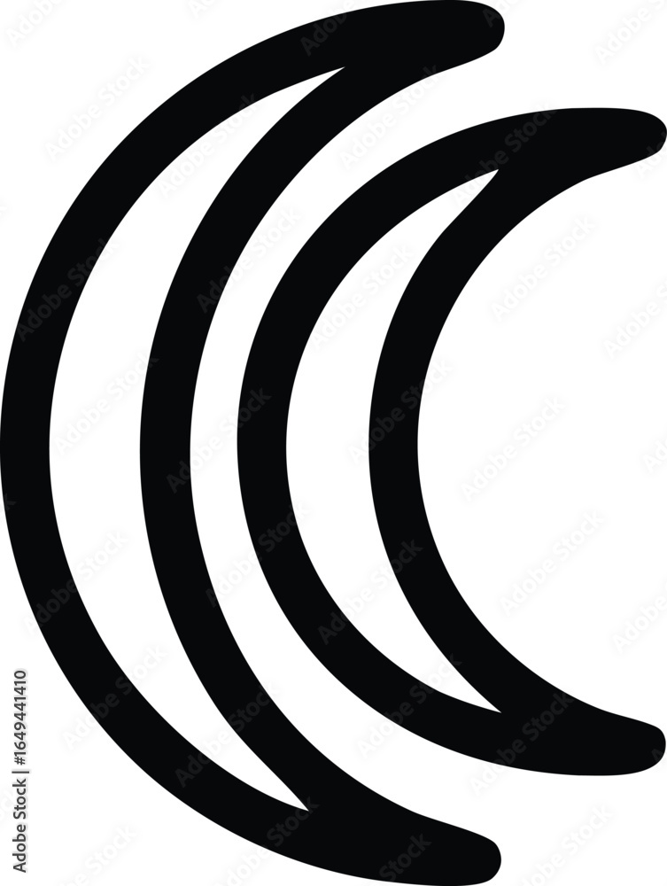 Poster abstract black crescent moon symbol with three distinct curved lines representing celestial phases o