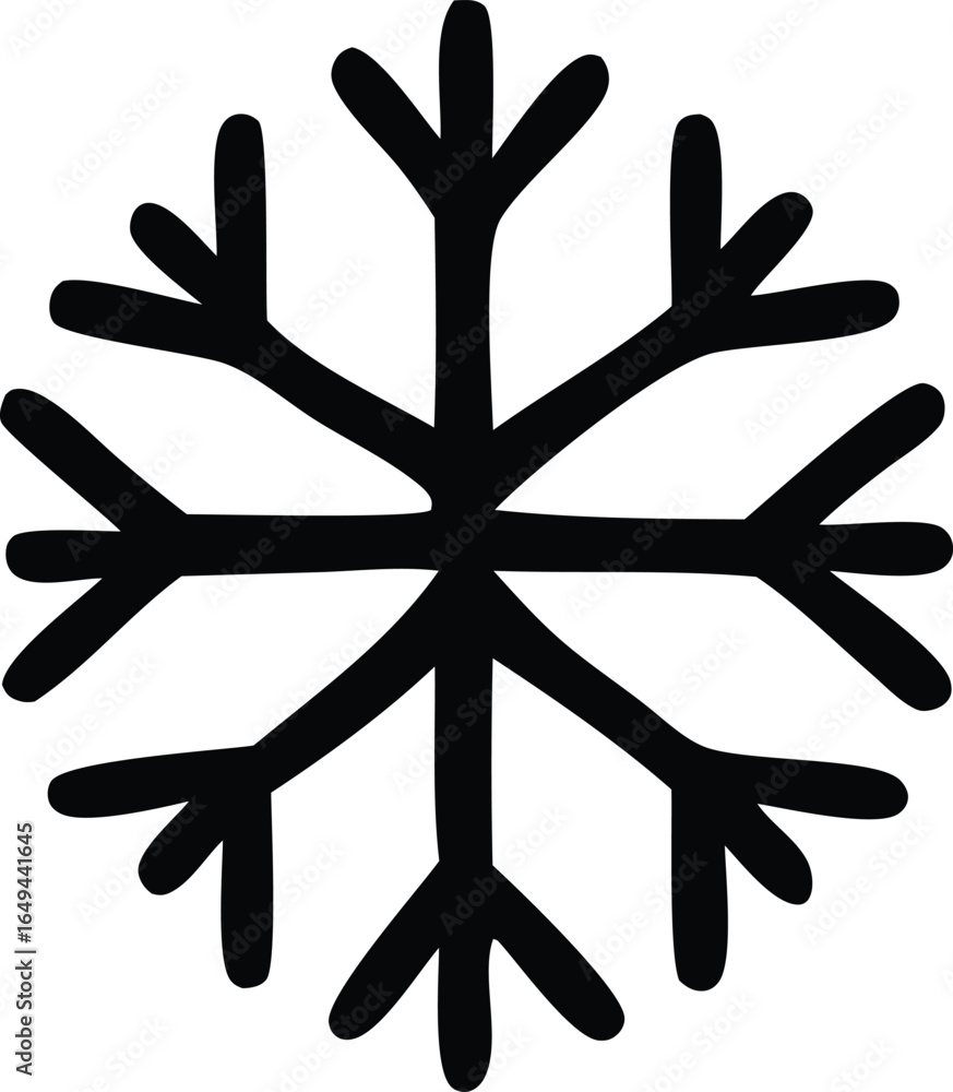 Aufkleber simple black snowflake icon with six distinct points and a symmetrical star like pattern against a w