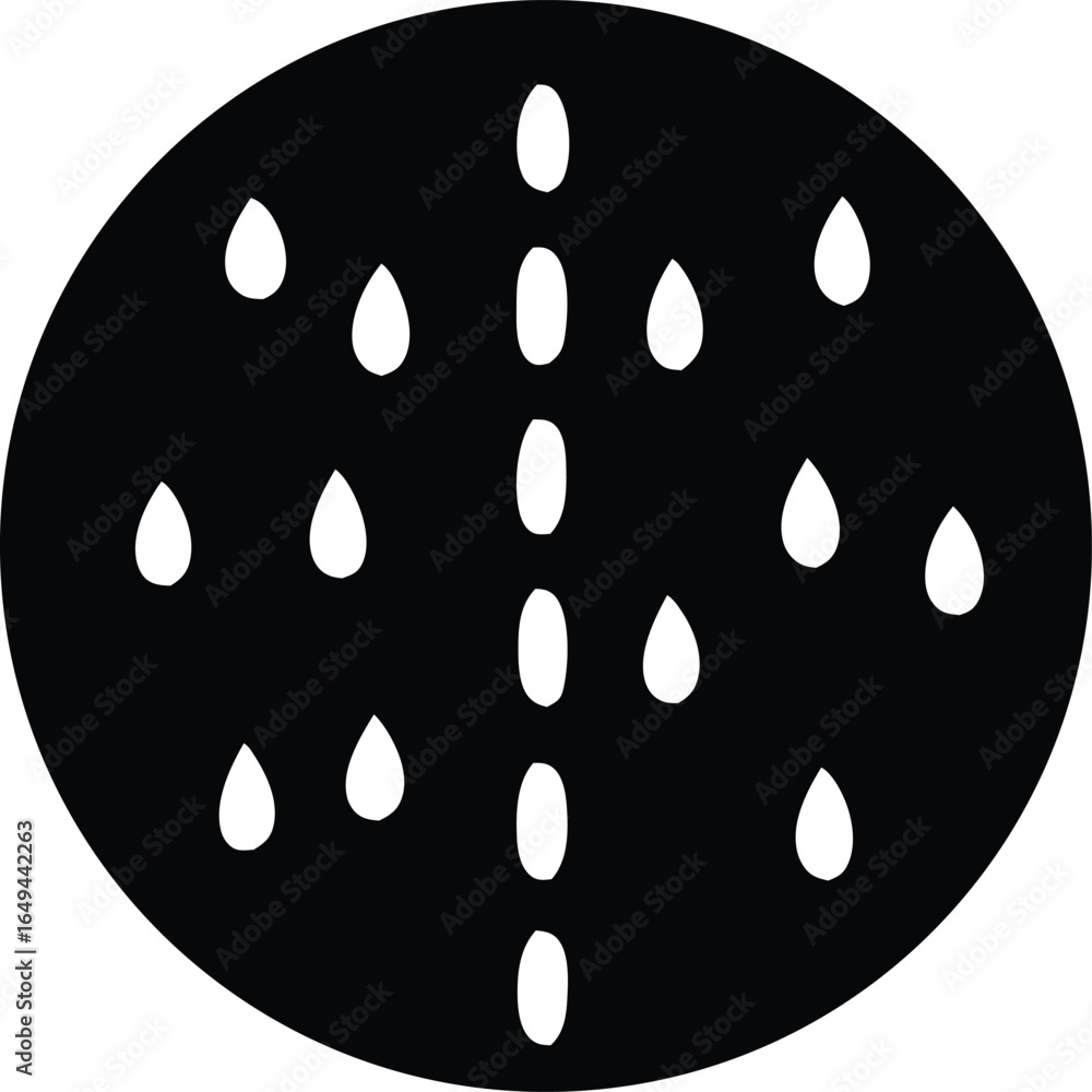 Poster abstract black circle with white teardrop shapes arranged in a symmetrical pattern
