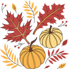 Pumpkin and autumn leaves vector illustration for a seasonal harvest celebration