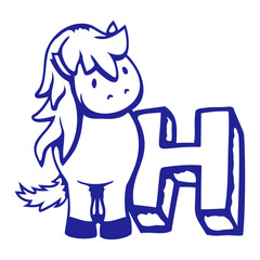 Horse H Letter ABC Learning School First Name Cute