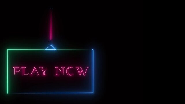 play now text icon animation glowing neon red and green color business banner sign font letter word template signboard poster on black background . for digital applications or website design..