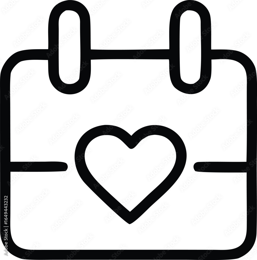 Aufkleber simple outline icon of a calendar page featuring a heart symbol for special dates and events