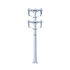 Obraz premium High-Voltage Electrical Power Pole with Insulators and Crossarms in Isolated White Background for Utility and Infrastructure Use