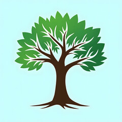 Fototapeta premium Green Tree Illustration with Brown Trunk and Roots