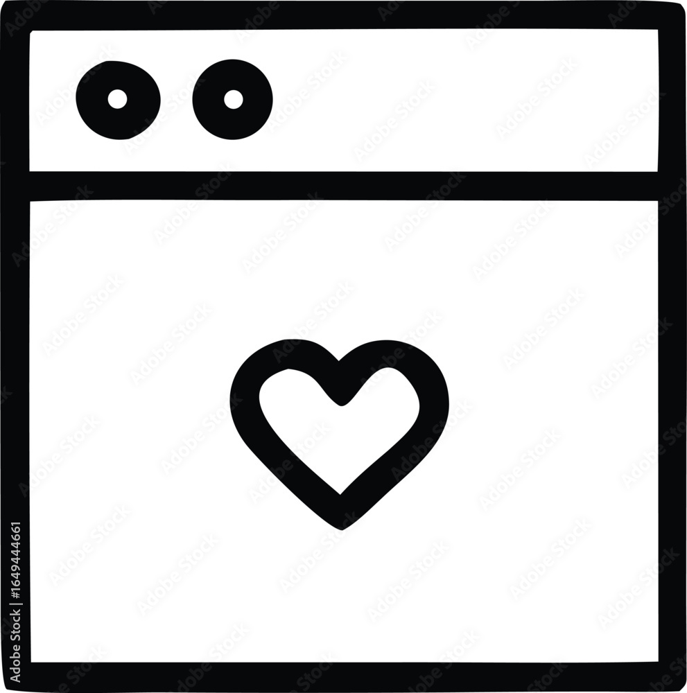 Poster simple hand drawn icon of a web browser window displaying a heart symbol
