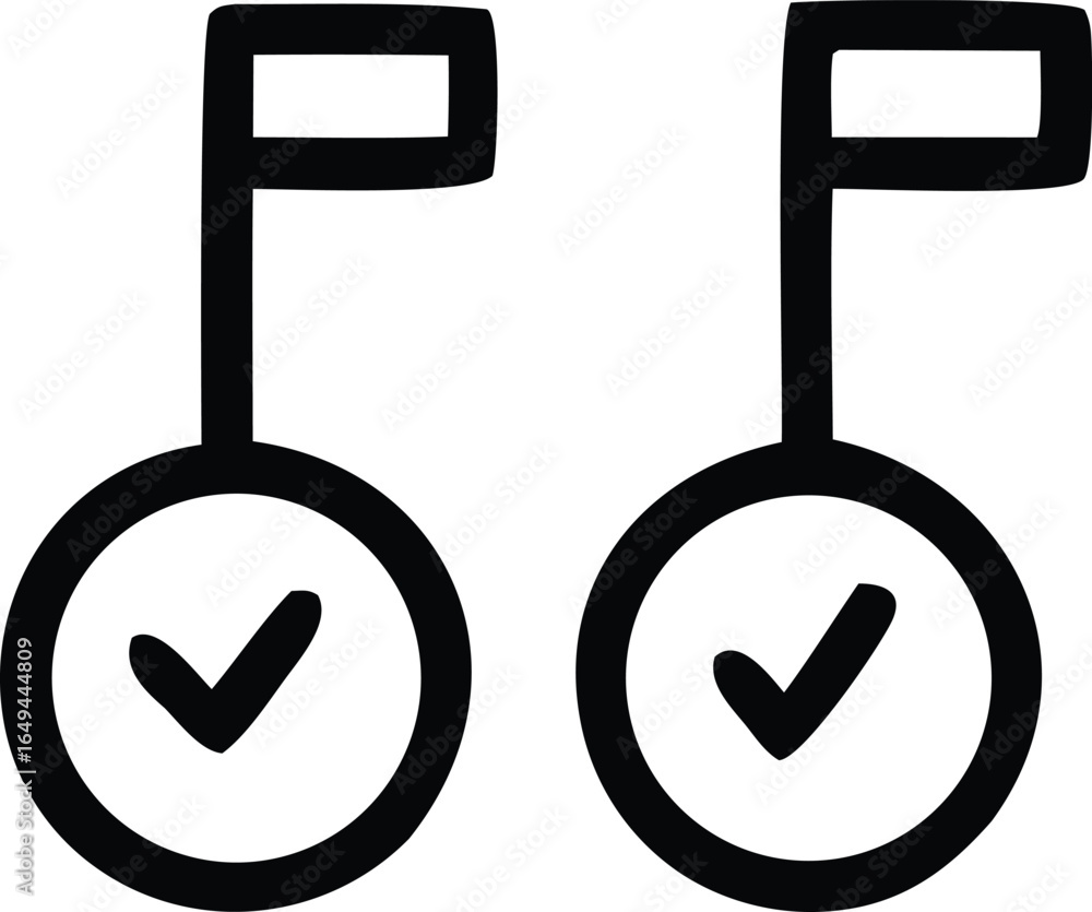 Poster two hand drawn flags with checkmarks inside circles representing success and completion of tasks
