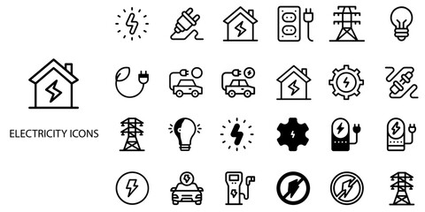 Electricity simple concept 24 color icons set .Vector illustration.