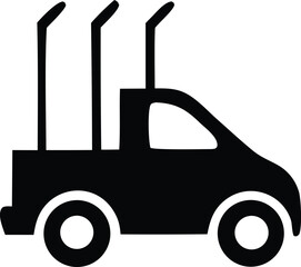 Stylized silhouette of a truck with three vertical exhaust stacks emitting smoke or steam