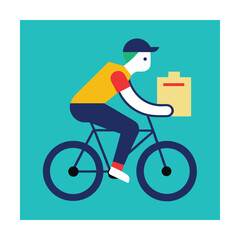 Obraz premium Cartoon Man Pedaling Fast with a Food Delivery Box