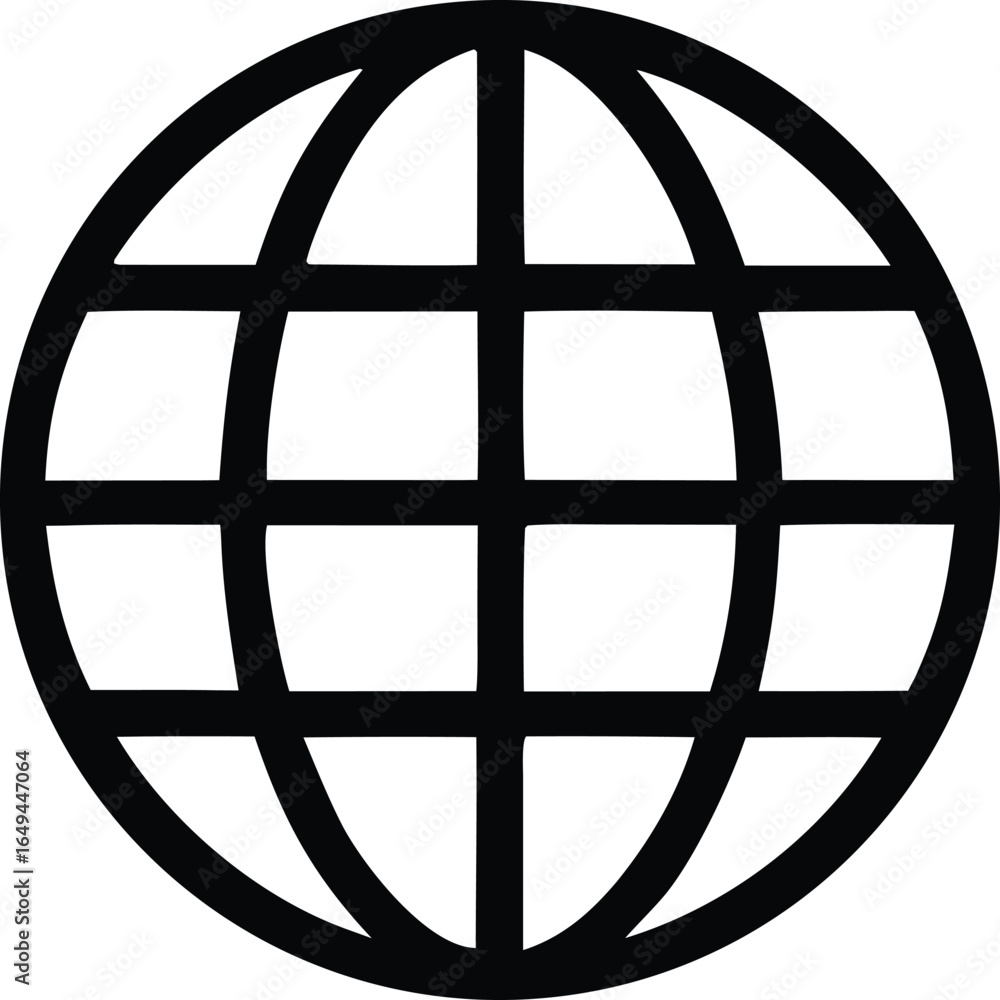Poster simple black and white globe icon representing global connection and the internet
