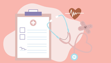 Flat design illustration of Patient test results document. Green checkers. Medical document. Medical checklist.