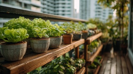 Urban Balcony Garden with Potted Vegetables
