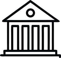 Stylized outline of a classical building with columns and a pediment representing government or public institutions