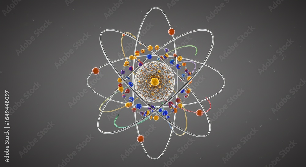 Poster atom model with orbiting electrons and nucleus