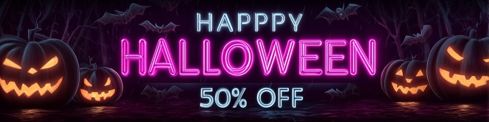 Halloween sale banner with spooky decor