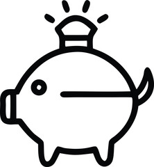Simple outline icon of a piggy bank with a shining light bulb on top symbolizing ideas and savings