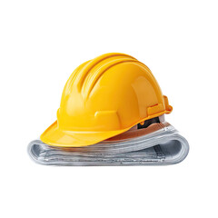 Bright Yellow Hard Hat on Blueprint Rolls, Symbolizing Construction Safety and Planning Process in Building Industry