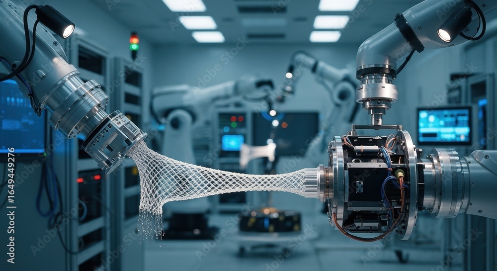 Poster robotic arms maneuvering parts of a capturenet deployment system within a climatecontrolled integrat