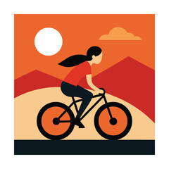 Girl Doing Wheelie on Mountain Bike with Sunset Silhouette