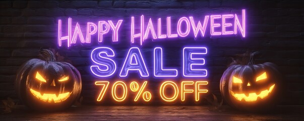 Halloween sale banner with pumpkins Generative AI