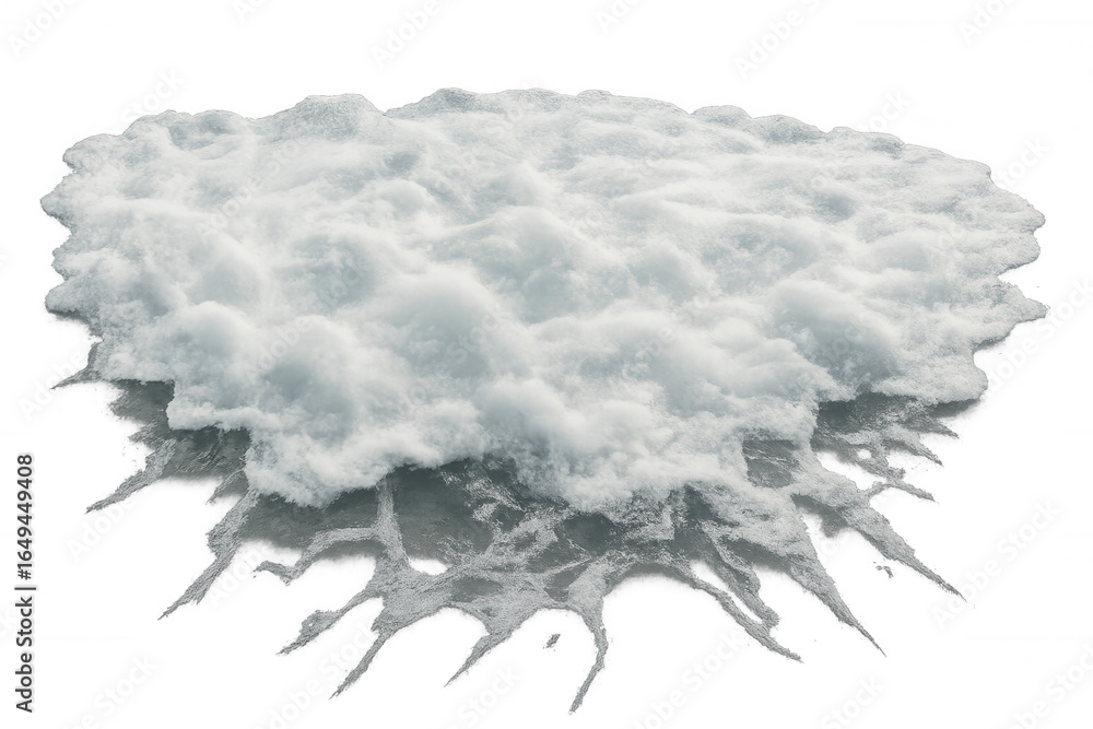 Poster sudsy white foam generating translucent bubbles, representing cleanliness and freshness, isolated on