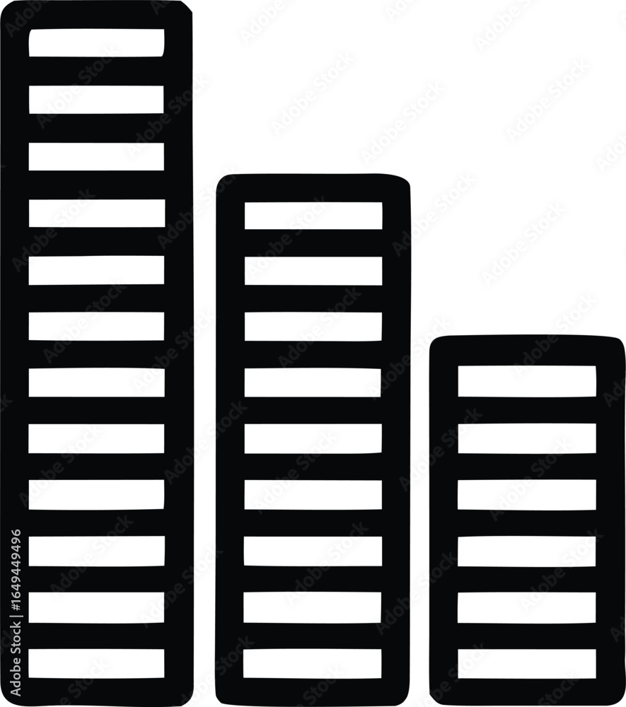 Poster Three stylized bar charts showing a downward trend in data or performance over time