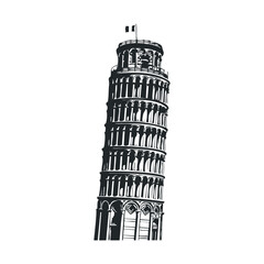 Silhouette of iconic leaning tower with national flag