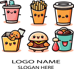 kawaii food set logo icon vector .