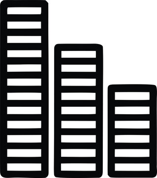 Three stylized bar charts showing a downward trend in data or performance over time