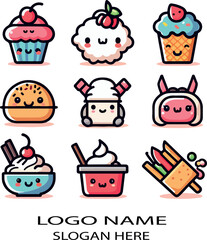 kawaii food set logo icon vector .