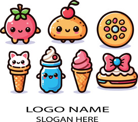 kawaii food set logo icon vector .