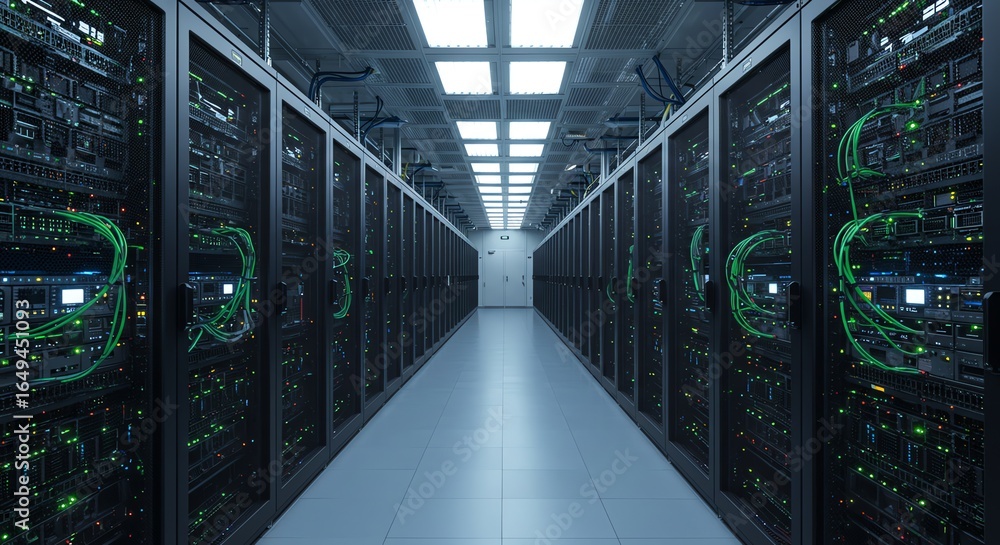 Aufkleber server room with rows of computer racks
