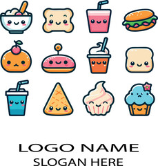 kawaii food set logo icon vector .