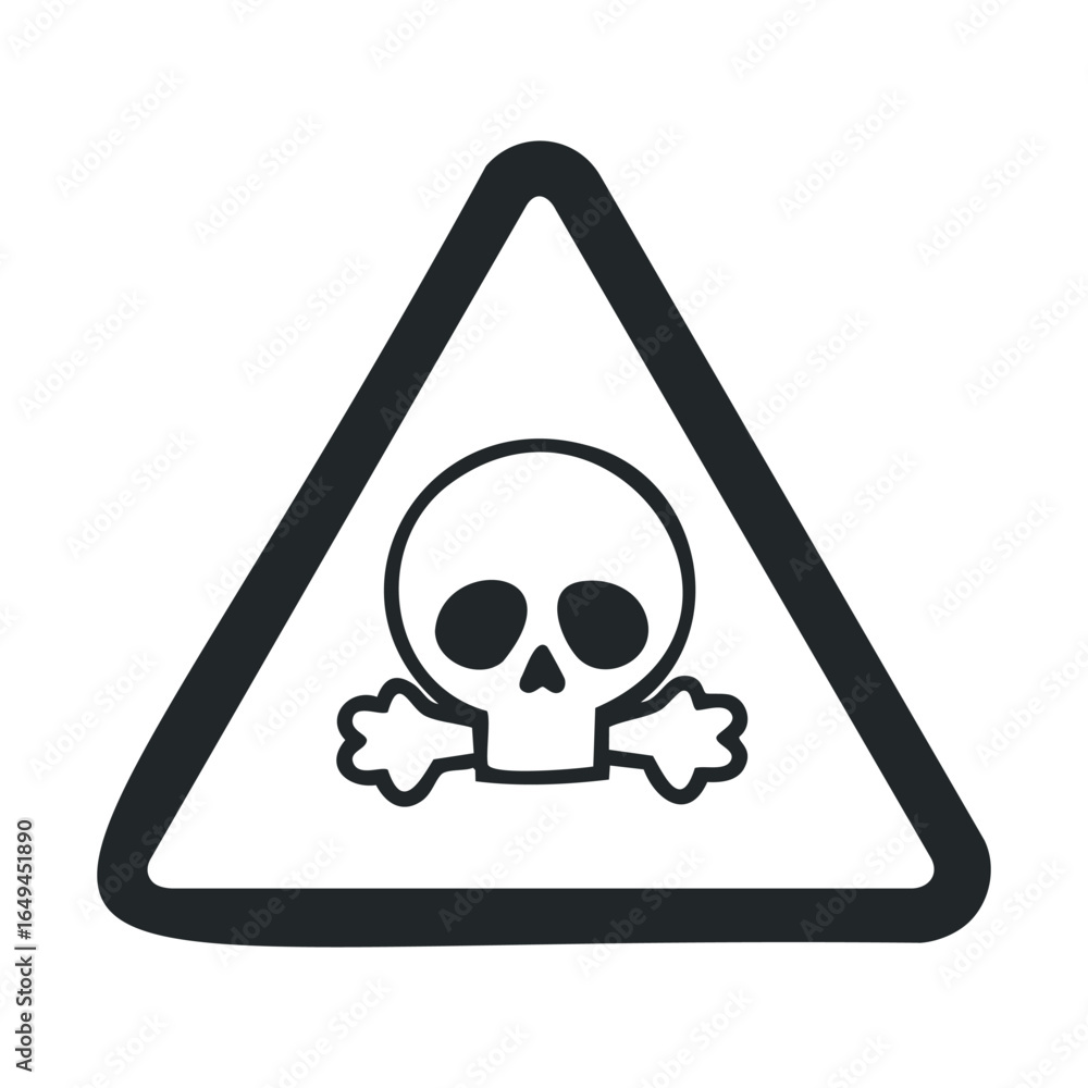 Poster Skull and crossbones warning symbol in triangular shape on white background