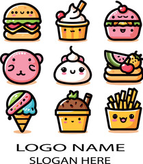 kawaii food set logo icon vector .