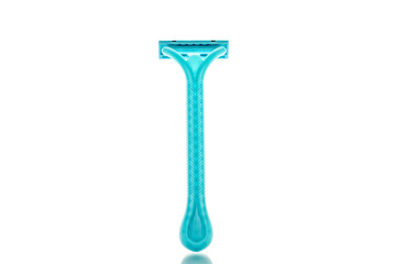 Disposable razor isolated on white background, close-up.