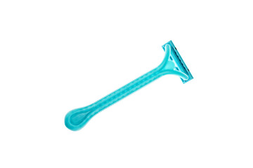 Disposable razor isolated on white background, close-up.